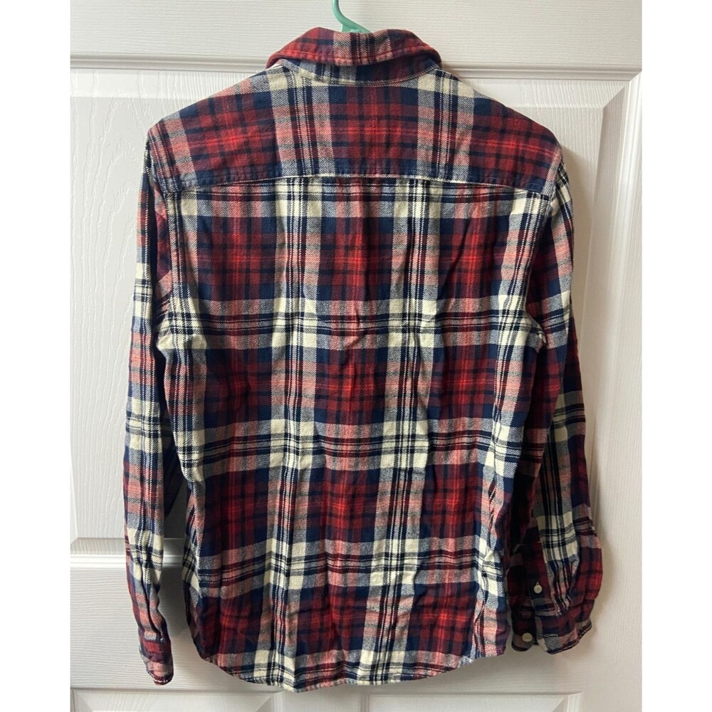 American Eagle Shirt Womens Small Red Blue Heavy Flannel Pockets Outdoors Comfy - Picture 2 of 11